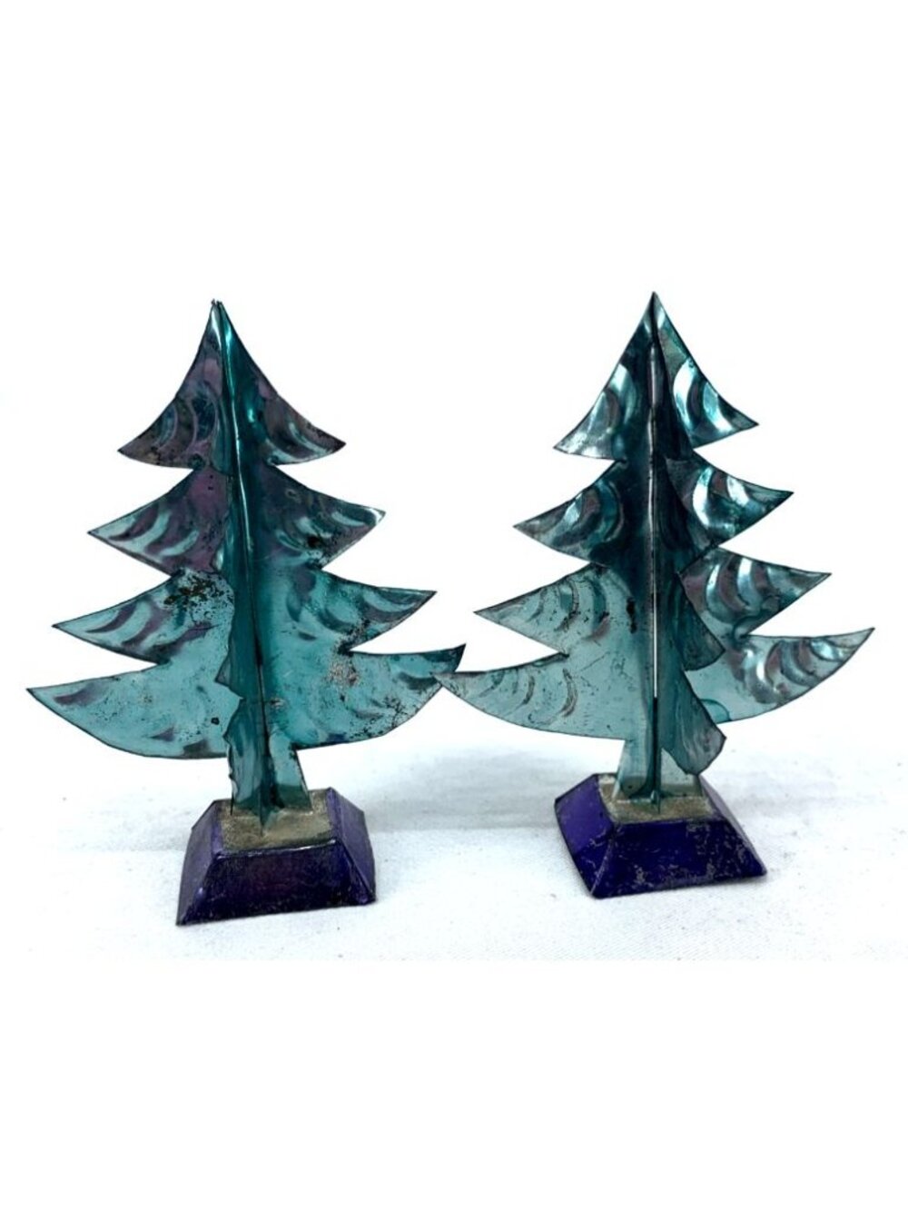 Punched Tin Christmas Trees Mexican Folk Art 4.5" Lot of 2